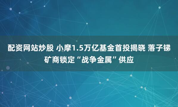 配资网站炒股 小摩1.5万亿基金首投揭晓 落子锑矿商锁定“战争金属”供应